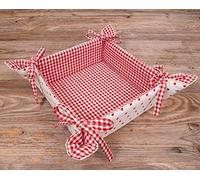 Lis Corbeille à pain en tissu 20 x 20 cm - Panier à petits pains carré rouge à pois - Durable en 100 % coton, lavable à 30 °C, style maison de campagne pour pain, petits pains, pâtisseries ou