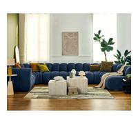 Debbie - canapé modulable panoramique d'angle droit 7 places en tissu texturé - Bleu Bleu G