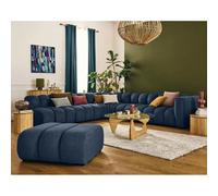 Debbie - canapé modulable d'angle gauche 5 places en tissu texturé - Bleu Bleu G