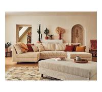Lisa design Canapé panoramique d'angle gauche Rune 7 places pouf velours côtelé Beige