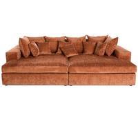 Lisa Design - Collins - canapé Droit 4 Places avec Double méridienne - Assise Profonde - en Velours texturé, Terracotta