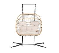 Lisa Design - Mirella - Fauteuil Suspendu 2 Places - Naturel et Coussins Beiges, Beige
