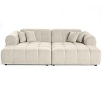Lisa Design - Ray - canapé Droit 4 Places avec Double méridienne - Assise Profonde - en Tissu texturé, Beige