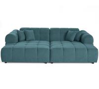 Lisa Design - Ray - canapé Droit 4 Places avec Double méridienne - Assise Profonde - en Tissu texturé, Bleu grisé