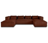 Lisa design Canapé panoramique Stella 7 places velours côtelé Terracotta