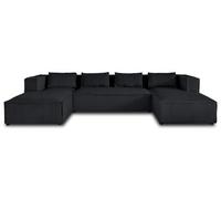 Lisa design Canapé panoramique Stella – 7 places en U – Velours côtelé grosses côtes – Noir