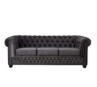 William - canapé Chesterfield - 3 places - en velours - Gris foncé