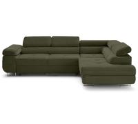 Best Mobilier - Canapé d'angle droit Zaria 5 places convertible coffre têtières velours Vert Kaki