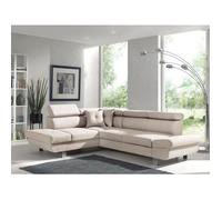 Lisbona - Canapé d'angle gauche convertible - 5 places - avec têtières - Beige