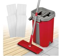 Liseré Vert Smart Mop Compact 360° - Lot balai serpillère plat raclette intégrée, seau essoreur, 4 lingettes microfibre incluses