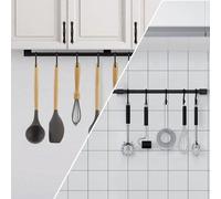 Liste de crochets de cuisine avec crochets en S amovibles, barre pour ustensiles de cuisine, barre de cuisine, montage mural, rail de cuisine pour casseroles et poêles, aluminium (80 cm)