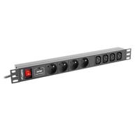 Lanberg PDU-04E04I-0200-BK : Unité de Distribution d'Énergie Rackable 1U, 4 Prises C13, 220-250V, 16A, Câble 2m, Indicateur LED, Noir, 450x431x444.5mm