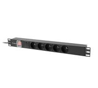 Lanberg PDU 1U 5 Prises Type E 230V 16A avec Protection Surtension/Surintensité, Montage Horizontal, Câble 2m, Corps Aluminium Noir, 482.7x45x45mm