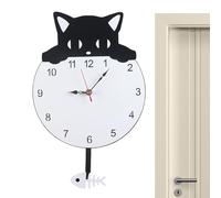 lisutupode Horloge en forme de chat avec queue mobile - Décoration murale analogique