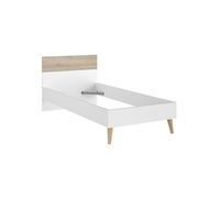 Lit 1 place BORGALL 90x190 cadre blanc et tête de lit aspect bois