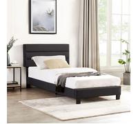 Lit 1 place FLORIDA 90x190 cm avec sommier, lit simple pour enfant ou adulte, hauteur réglable, lit en tissu noir