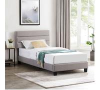 Lit 1 place FLORIDA 90x190 cm avec sommier, lit simple pour enfant ou adulte, hauteur réglable, lit en tissu gris