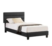 Lit 1 place HUDSON 90x190 cm avec sommier, lit simple pour enfant ou adulte, hauteur réglable, lit en synthétique noir