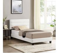 Lit 1 place HUDSON 90x190 cm avec sommier, lit simple pour enfant ou adulte, hauteur réglable, lit en synthétique blanc