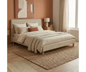 Lit 1 place - SAMPUR - Prince - 90 x 190 cm - Velours côtelé beige - Sommier à lattes inclus