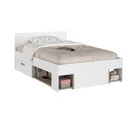 Lit 120 x 190/200 cm avec rangements - Blanc et naturel - KINSELIA