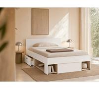 Lit 120 x 190/200 cm avec rangements - Blanc et naturel - KINSELIA