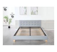 Lit 120x190 Confortable avec Sommier et Tête de Lit Capitonnée - Couleur GRIS - 13 Lattes - Revêtement PVC Simili - Montage Rapide et Facile - LIT FREDERIC GRIS