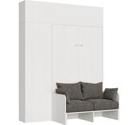 Lit 140 Sofà Kentaro Frêne Blanc avec colonne unité murale suspendue unité murale au dessus de la colonne