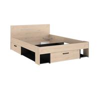 Lit 140 x 190/200 cm avec rangements - Coloris : Naturel et noir - KINSELIA