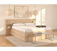 Lit 140 x 190/200 cm avec rangements - Coloris : Naturel + Sommier - TENALIA II