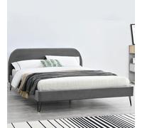 Concept Usine – Lit Phoenix – 140 x 190 cm – velours gris – pieds noirs – avec sommier à lattes