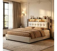 lit 140 x 200 avec sommier et Coffre et LED, et Ports USB, Lit Coffre 160x200 à Vérin Hydraulique avec Rangement Tête de Lit, Lit Double pour Chambre Moderne, pour Adualtes Adolescents