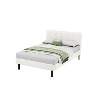 Lit 140x190 cm avec pieds en métal, sommier à lattes, style épuré, tissu Sherpa beige, matelas non fourni