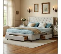 Lit 140x190 cm, Scandinave, lit adulte, cadre de lit double 140x190 cm, Lin, Beige