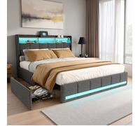 Lit 140x190 cm, USB et Type-C, RGB LED, scandinave, lit adulte, cadre de lit double 140x190 cm, Lin, gris