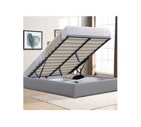 Lit 140x190 Gris - Dimensions Spacieuses - Compatible avec Tous Matelas - Montage Rapide et Facile - Revêtement PVC Simili Pratique - LIT LORIS GRIS