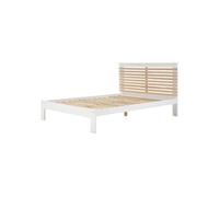 Lit 140x190cm + Tête de Lit Blanc et Naturel - LAUPELL -