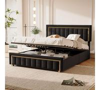 Lit 140x200 cm en velours noir à rayures verticales avec bordure dorée – Design élégant et moderne pour chambre adulte ou ado