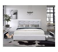 Lit 140x200 solide et confortable avec 4 tiroirs, tête de lit incluse, revêtement PVC simili, montage rapide et facile, rangement optimal - Lit Chloe blanc Blanc G
