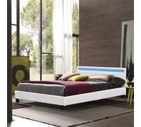 Lit 140x200 Solide et Confortable - Sommier avec Tête de Lit Eclairage LED - Pieds en 10 cm pour matelas - 13 Lattes - Revêtement PVC Simili Facile d'Entretien - Montage Rapide et Facile - LIT ANGEL B