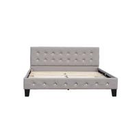 Lit 140x200 - Tête de Lit Capitonnée Blanc - Pieds de 10 cm - 13 Lattes - Revêtement PVC Simili - Montage Rapide - Confort Optimal - Design Élégant - LIT EMILIE GRIS