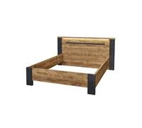 Lit 140x200cm Effet Bois et Béton Anthracite avec Leds - CANDAS -
