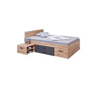Lit 140x200cm Multi-Rangements Effet Chêne et Anthracite - FIDAS -