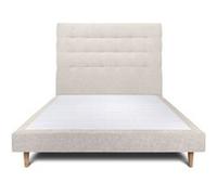 Lit 150x190cm avec tête de lit capitonnée tissu et sommier tapissier Beige clair - Hauteur totale : 29cm Beige clair G