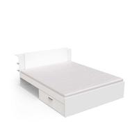 Lit 160 x 200 Avec Rangement 2 Tiroirs 2 Niches - Style Contemporain - Coloris Blanc Mat - 165 x 88 x 223 cm