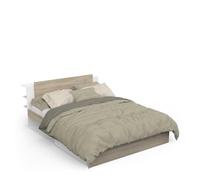 Lit 160 x 200 Avec Rangement 2 Tiroirs 2 Niches - Style Scandinave - Coloris Blanc Mat & Chêne Kronberg - 165 x 88 x 223 cm