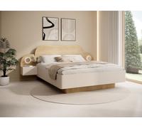 Lit 160 x 200 cm - Avec chevets et LEDs - Coloris : Beige et Naturel - DARTAGNO
