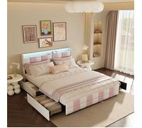 Lit 160 x 200 cm avec sommier,lit double avec tiroirs,lit rembourré avec éclairage LED et multiprise,lit 2 personnes,velours blanc
