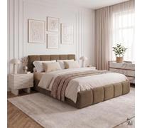 Lit 160x200 CLOUDY design bubble avec sommier, rembourré - Brun Doré | 221 × 95 × 171 cm (L × H × P), Queen size, Revêtement en tissu chenille, Lit double moderne