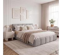 Lit 160x200 CLOUDY design bubble avec sommier, rembourré - Gris Clair | 221 × 95 × 171 cm (L × H × P), Queen size, Revêtement en tissu chenille, Lit double moderne